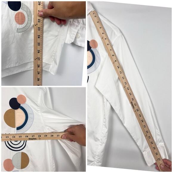 Lafayette 148 New York White S Cotton Poplin Shirt Geometric Button Down Top0 - Picture 8 of 8